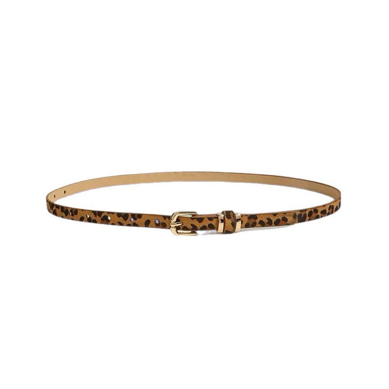 Retro thin leather belt for women, versatile pin buckle, small waist belt, decorative, simple leopard print trouser belt, fashionable belt for women.